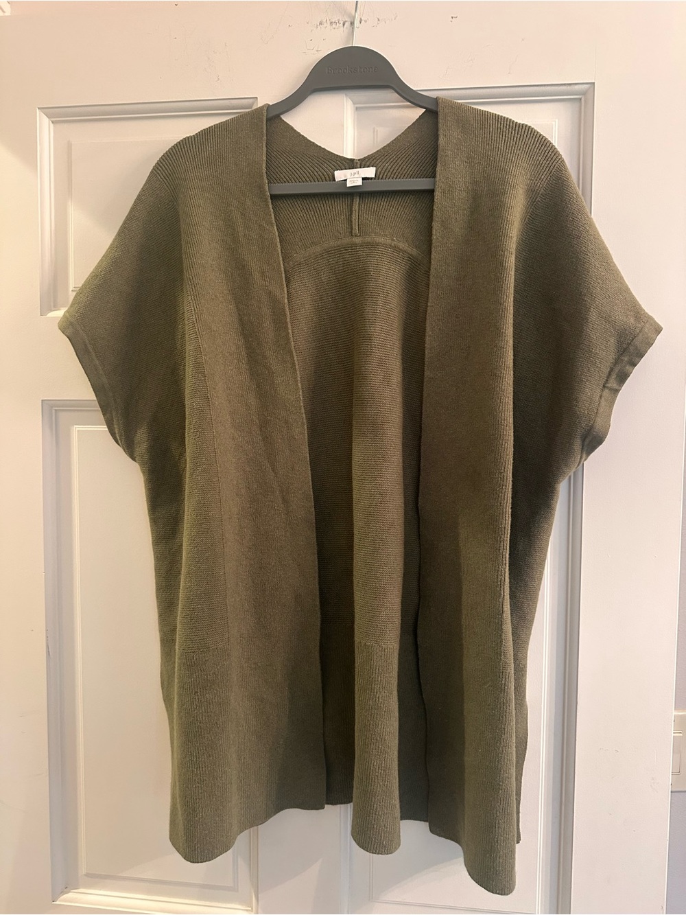 J. Jill Olive Open-Front Short Sleeve Knit Cardigan
